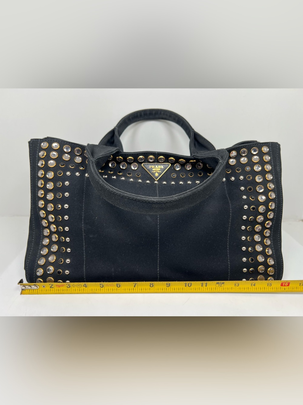 PRADA Tote Bag Canapa studs canvas Nero (Black) Women - Picture 10 of 13